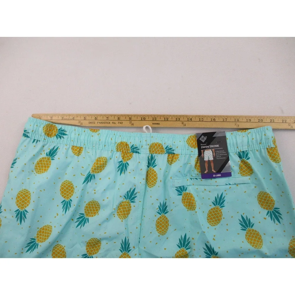 Member's Mark Swim Trunks Men XXL Mint Mist Pineapple Print Resort 4-Way Stretch
